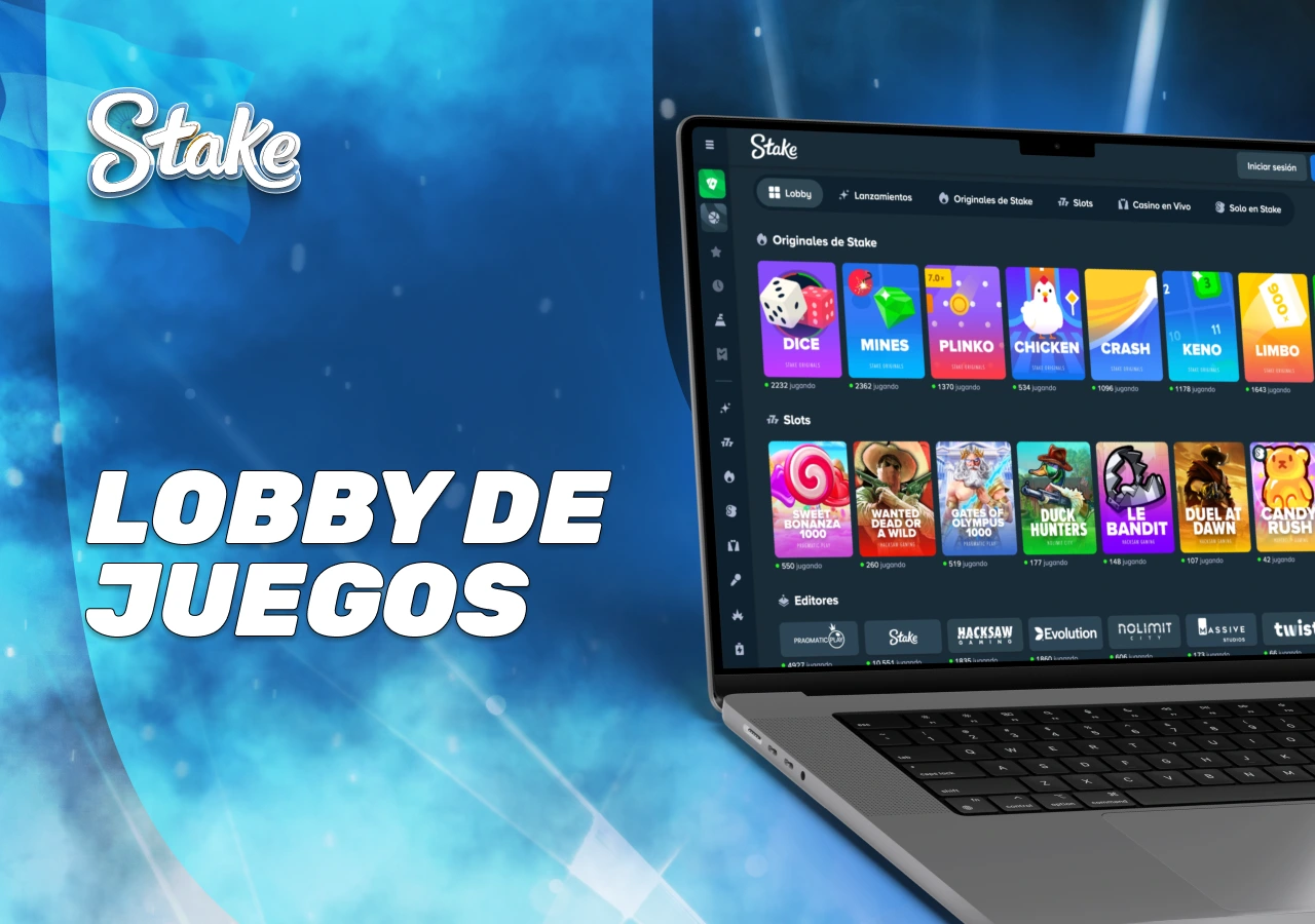 Catálogo principal con acceso a tragamonedas, mesas y juegos en vivo